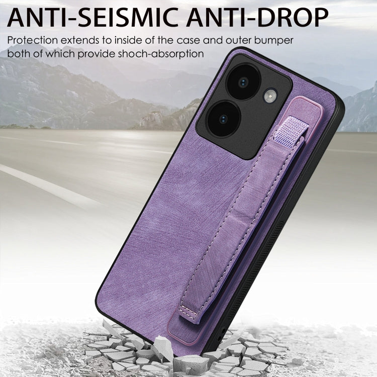 For vivo Y02 Retro Wristband Holder Leather Back Phone Case