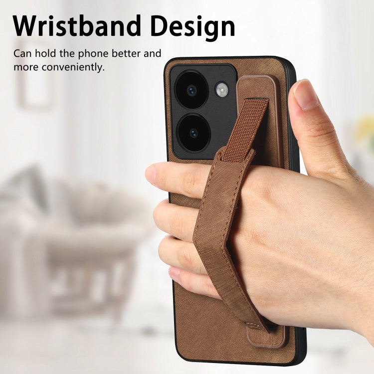 For vivo Y52T Retro Wristband Holder Leather Back Phone Case
