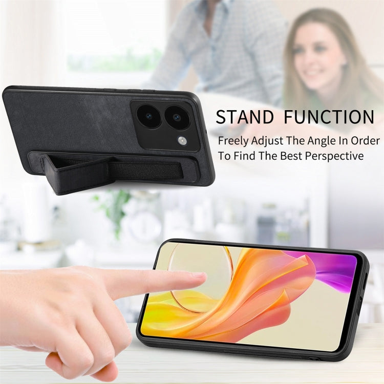 For vivo V25 Pro Retro Wristband Holder Leather Back Phone Case