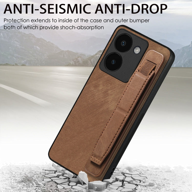 For vivo V25 Pro Retro Wristband Holder Leather Back Phone Case