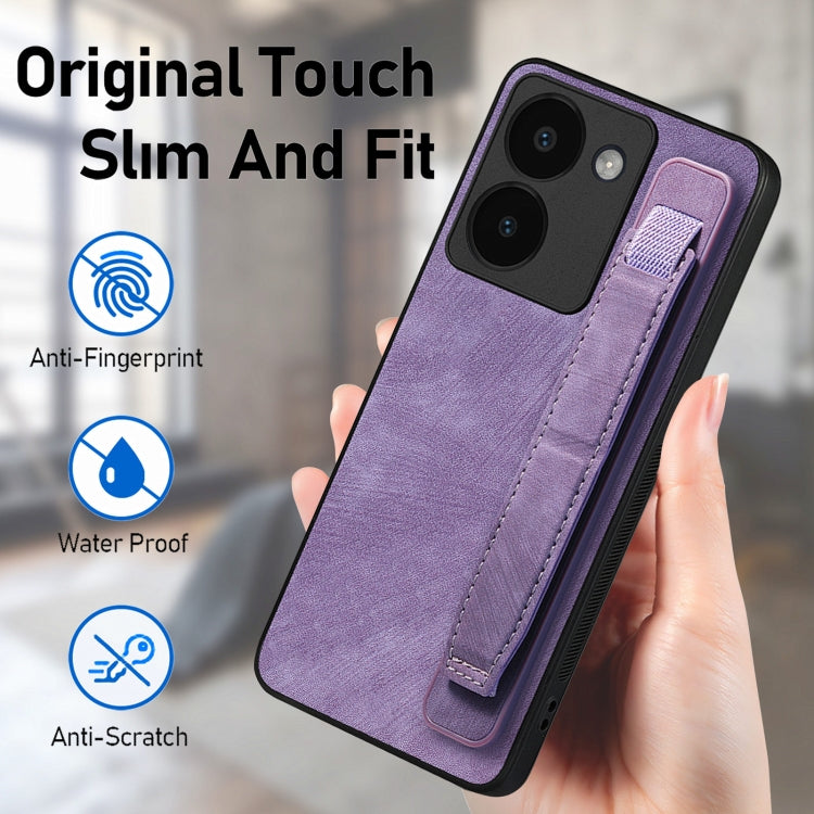 For vivo V25 Pro Retro Wristband Holder Leather Back Phone Case