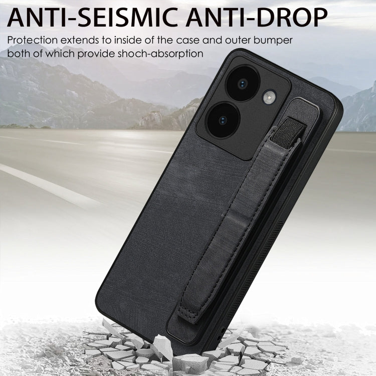 For vivo Y75 5G Retro Wristband Holder Leather Back Phone Case