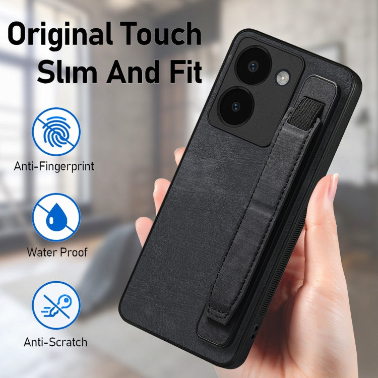 For vivo Y75 5G Retro Wristband Holder Leather Back Phone Case