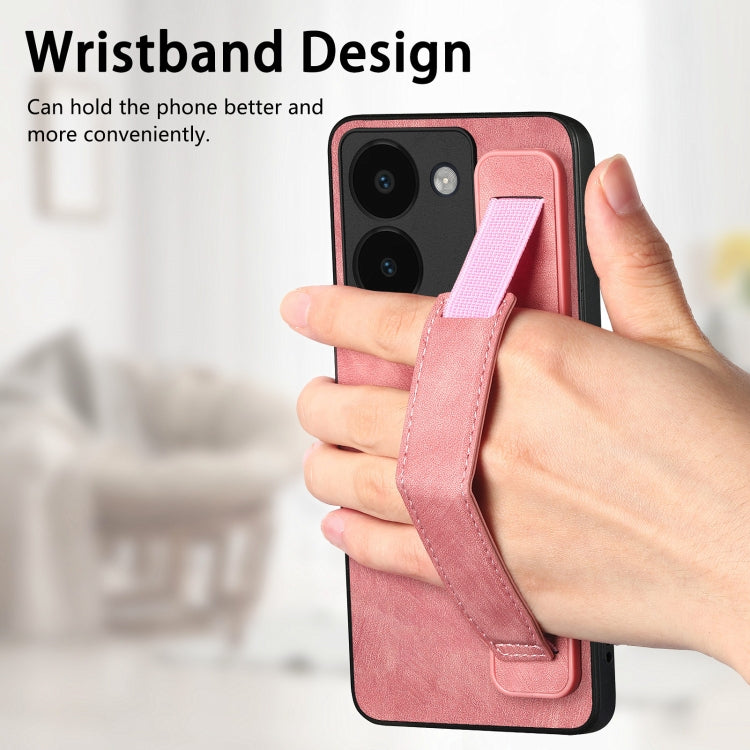For vivo Y21s Retro Wristband Holder Leather Back Phone Case