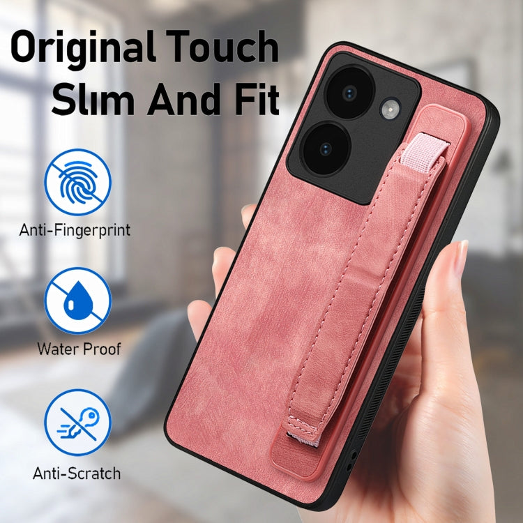 For vivo X60 Retro Wristband Holder Leather Back Phone Case