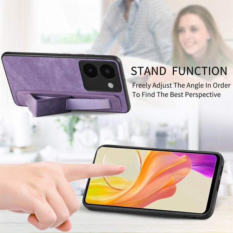 For vivo X60 Retro Wristband Holder Leather Back Phone Case