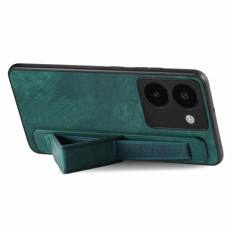 For vivo Y35 4G Retro Wristband Holder Leather Back Phone Case
