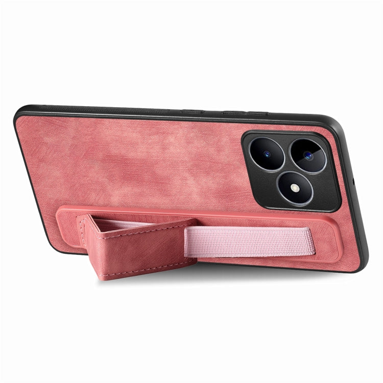 For  Realme C55 Retro Wristband Holder Leather Back Phone Case