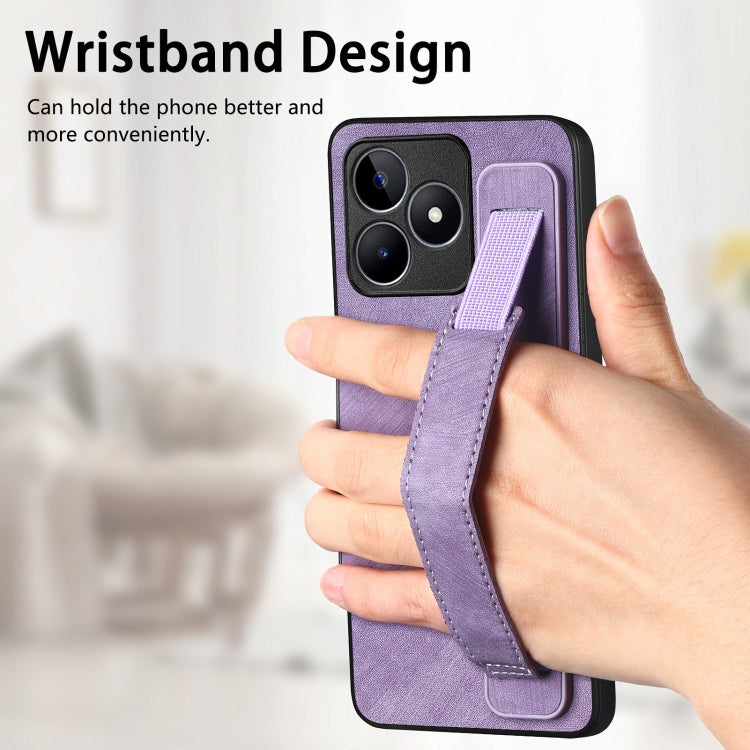 For  Realme C55 Retro Wristband Holder Leather Back Phone Case