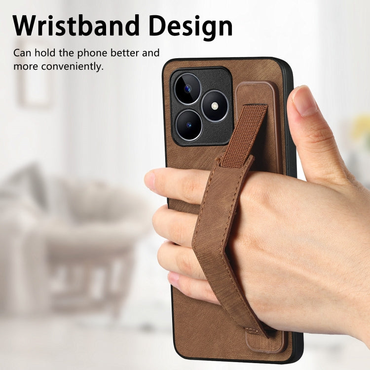For Realme C30S Retro Wristband Holder Leather Back Phone Case