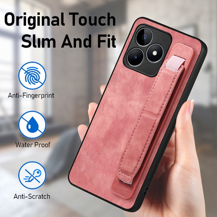 For Realme C33 Retro Wristband Holder Leather Back Phone Case