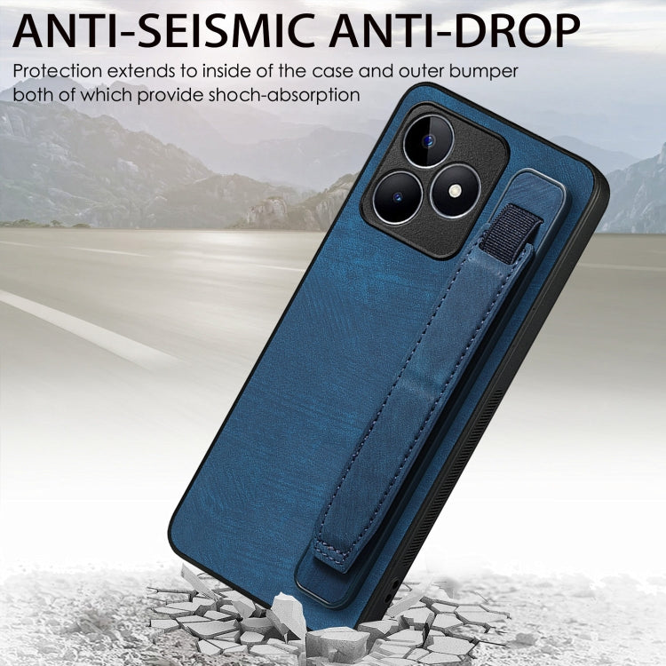 For Realme C33 Retro Wristband Holder Leather Back Phone Case