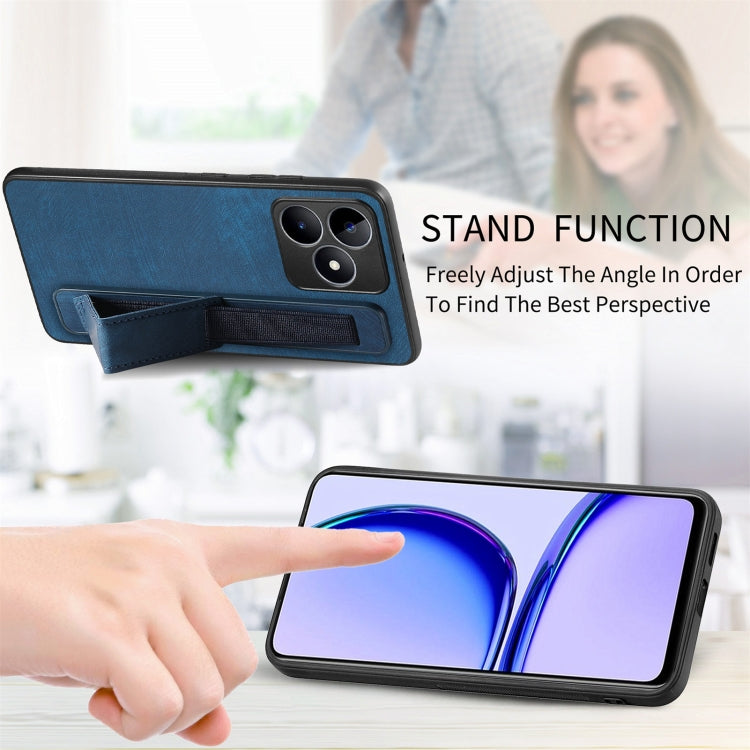 For Realme C33 Retro Wristband Holder Leather Back Phone Case