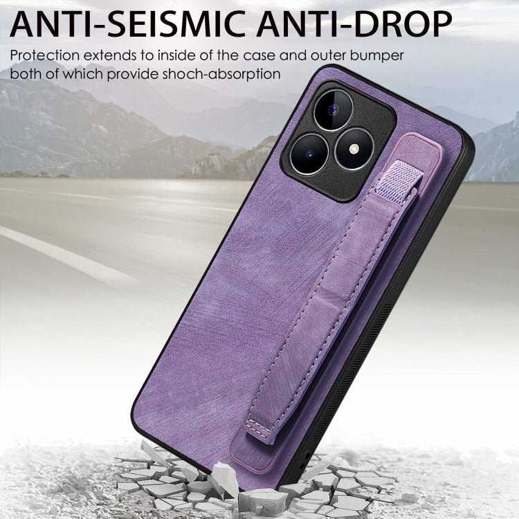 For Realme C33 Retro Wristband Holder Leather Back Phone Case