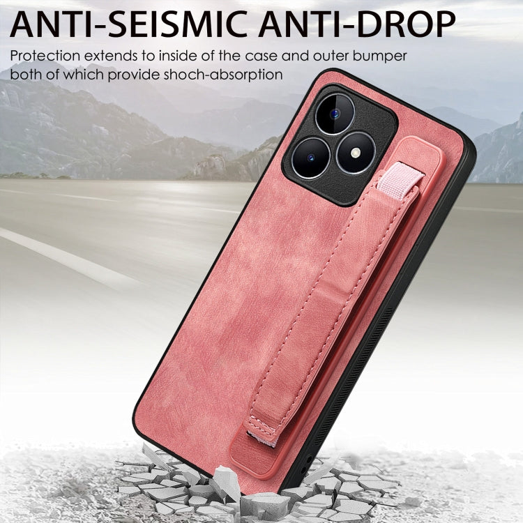 For Realme 9 Pro+ Retro Wristband Holder Leather Back Phone Case