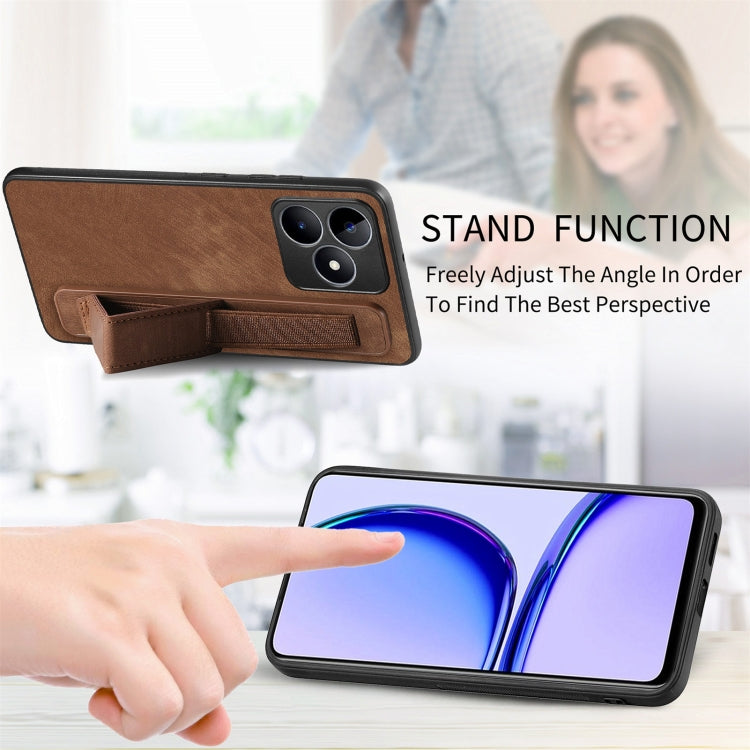 For Realme C35 Retro Wristband Holder Leather Back Phone Case