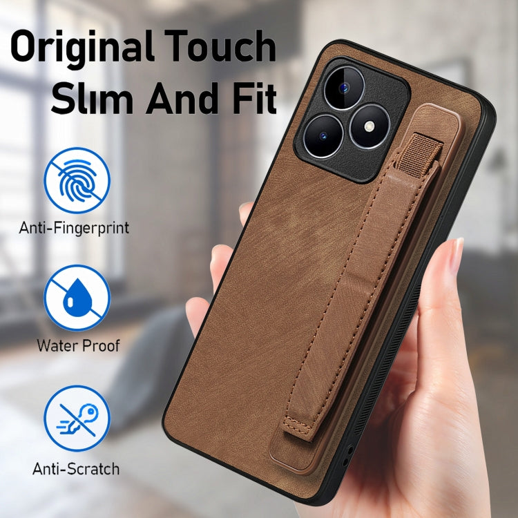 For Realme C35 Retro Wristband Holder Leather Back Phone Case