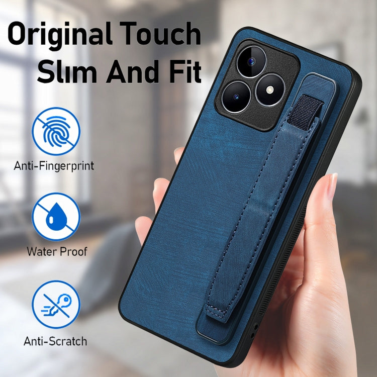 For Realme C35 Retro Wristband Holder Leather Back Phone Case