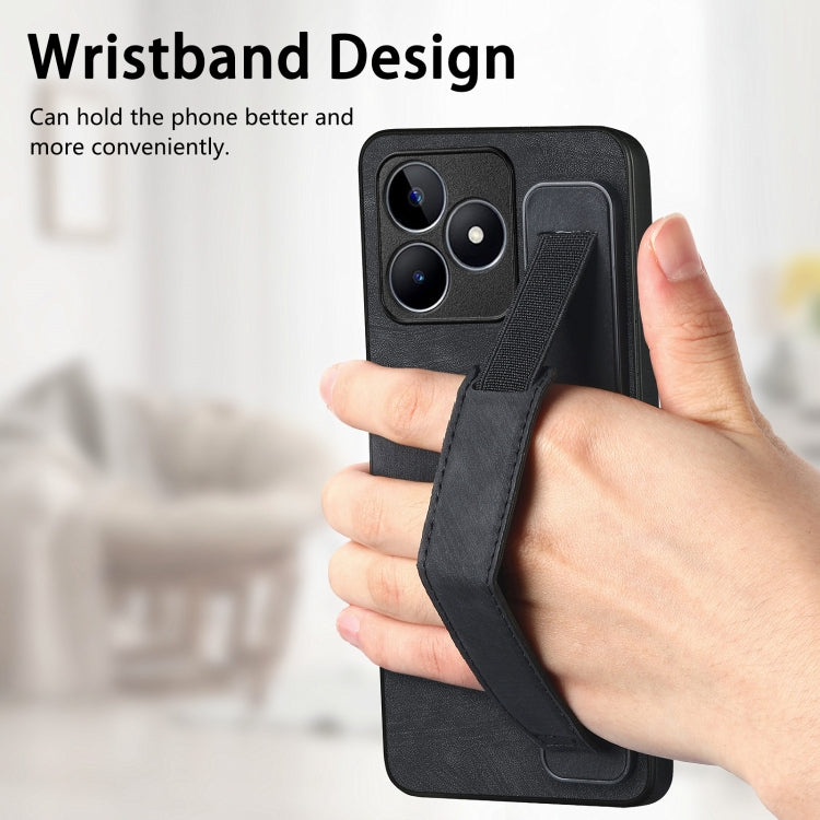 For Realme C11 2021 Retro Wristband Holder Leather Back Phone Case