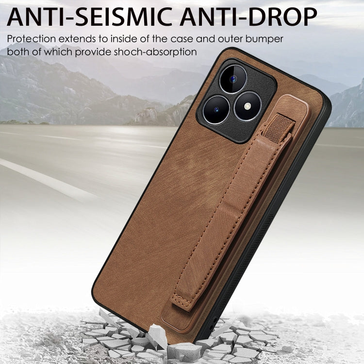 For Realme C21Y Retro Wristband Holder Leather Back Phone Case