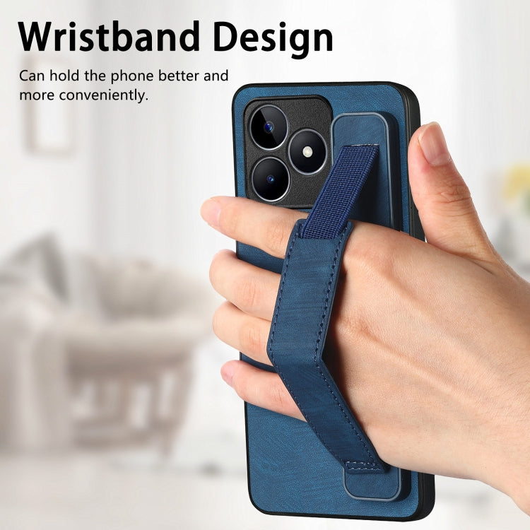 For Realme C21Y Retro Wristband Holder Leather Back Phone Case