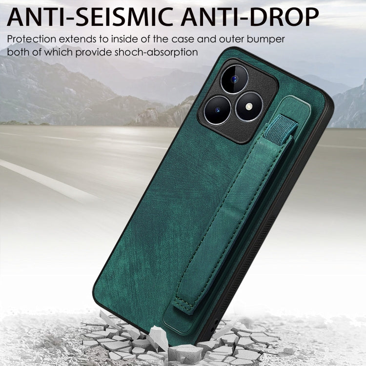 For Realme C20 Retro Wristband Holder Leather Back Phone Case