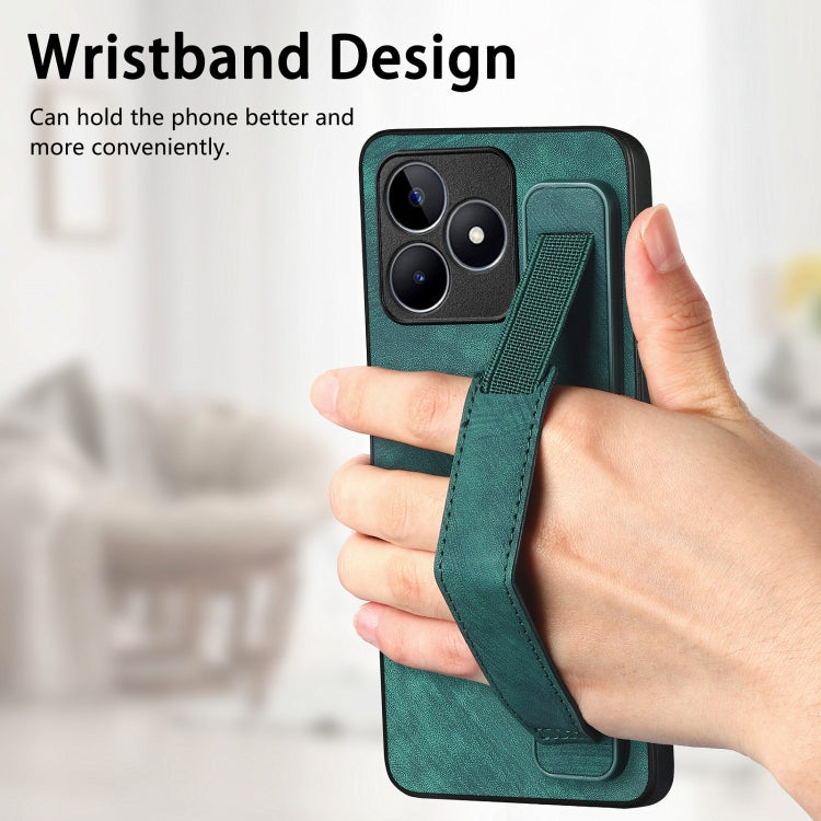 For Realme C20 Retro Wristband Holder Leather Back Phone Case