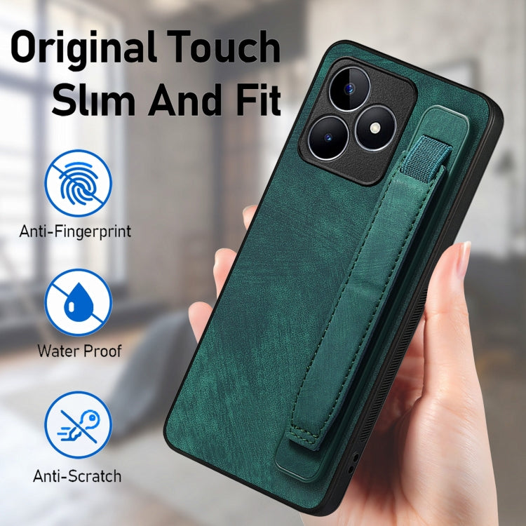 For Realme C20 Retro Wristband Holder Leather Back Phone Case