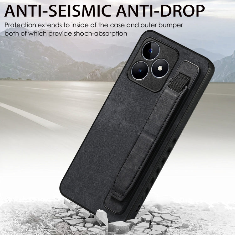 For Realme C20 Retro Wristband Holder Leather Back Phone Case