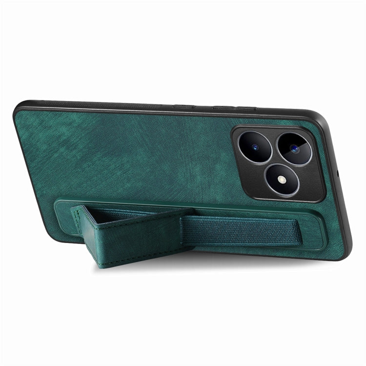 For Realme C15 Retro Wristband Holder Leather Back Phone Case