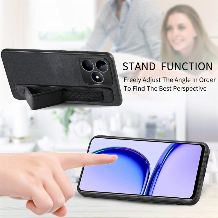 For Realme C15 Retro Wristband Holder Leather Back Phone Case