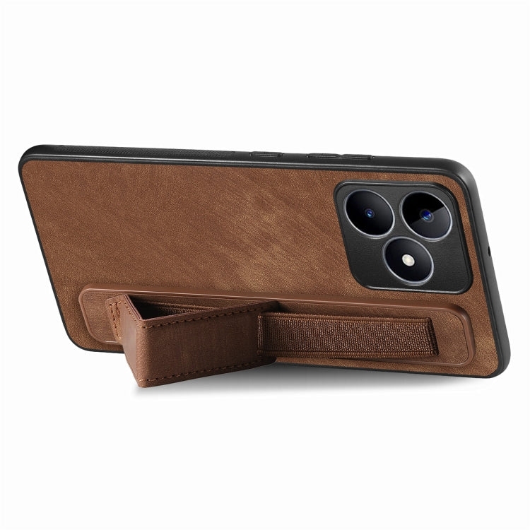 For Realme C15 Retro Wristband Holder Leather Back Phone Case
