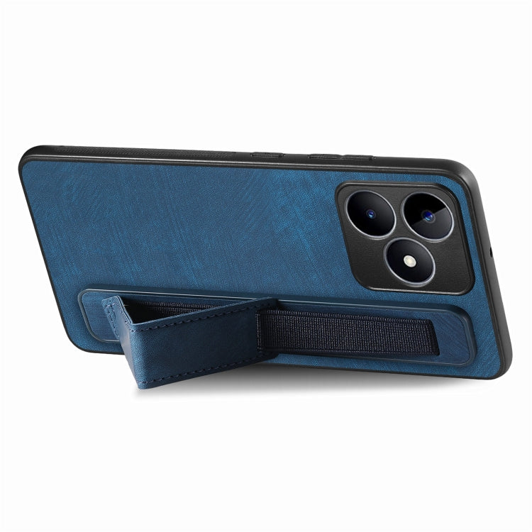 For Realme C15 Retro Wristband Holder Leather Back Phone Case