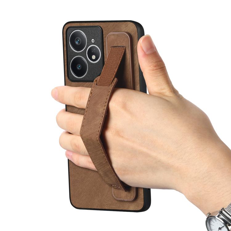 For Realme Neo7 Retro Wristband Holder Leather Back Phone Case