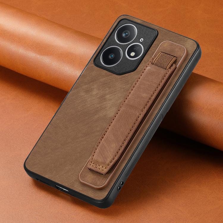 For Realme Neo7 Retro Wristband Holder Leather Back Phone Case