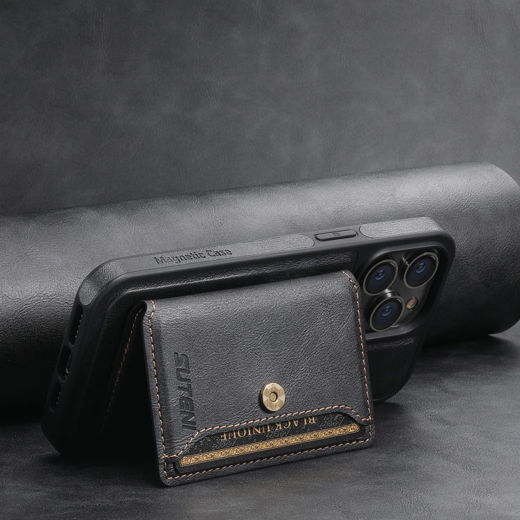 For iPhone 14 Plus Suteni M1 Oil Wax MagSafe Detachable Horizontal Card Bag Phone Case