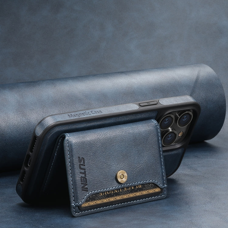 For iPhone 14 Suteni M1 Oil Wax MagSafe Detachable Horizontal Card Bag Phone Case