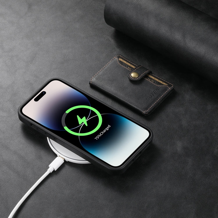 For iPhone 12 Pro Max Suteni M1 Oil Wax MagSafe Detachable Horizontal Card Bag Phone Case