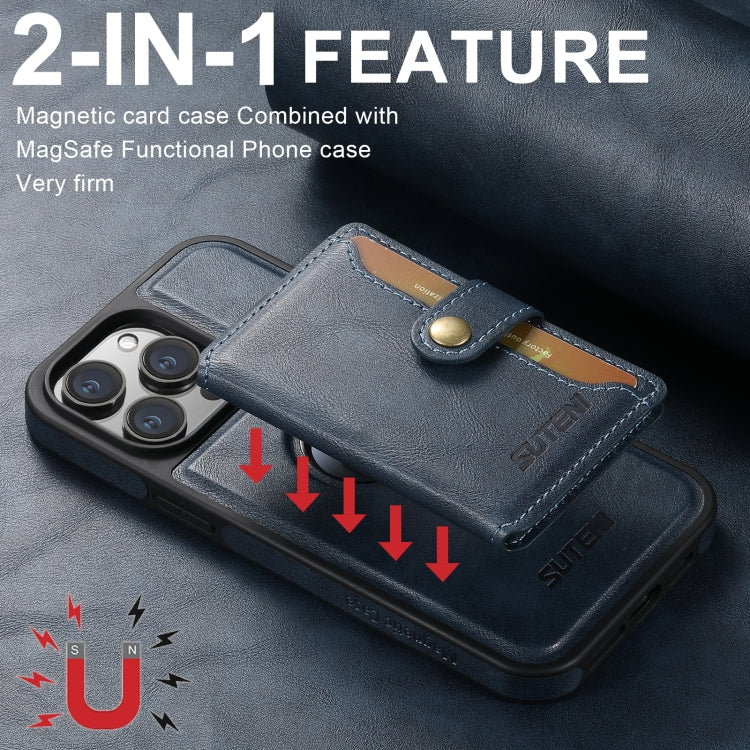 For iPhone 16 Suteni M1 Oil Wax MagSafe Detachable Horizontal Card Bag Phone Case