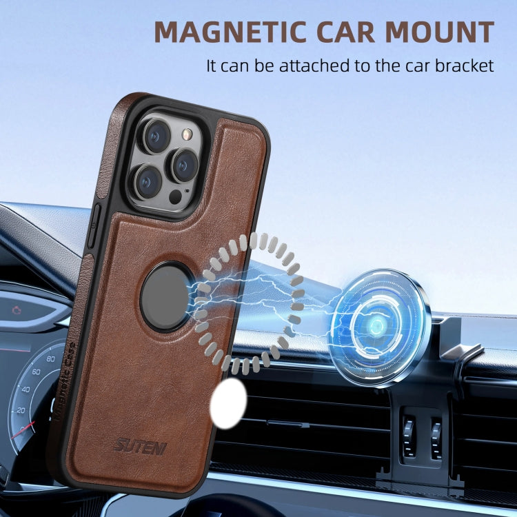 For iPhone 16 Pro Suteni M1 Oil Wax MagSafe Detachable Horizontal Card Bag Phone Case