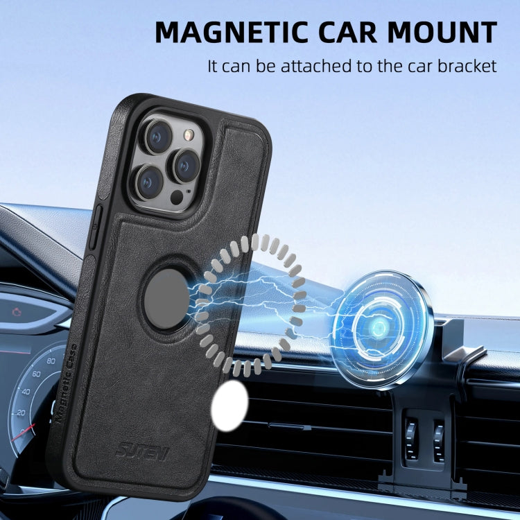 For iPhone 16 Pro Max Suteni M1 Oil Wax MagSafe Detachable Horizontal Card Bag Phone Case