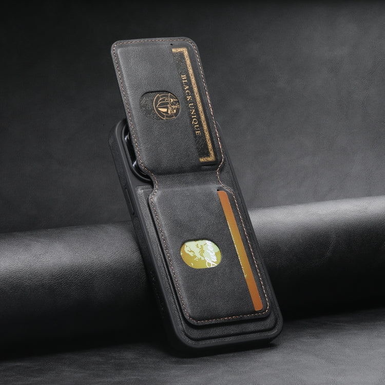 For iPhone 15 Pro Suteni M2 Oil Wax MagSafe Horizontal Card Bag Phone Case