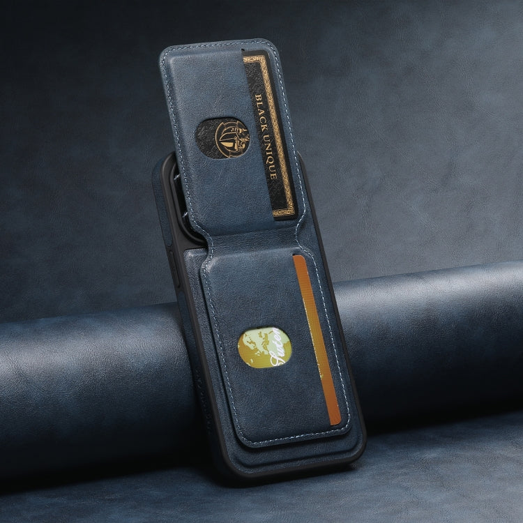 For iPhone 15 Plus Suteni M2 Oil Wax MagSafe Horizontal Card Bag Phone Case