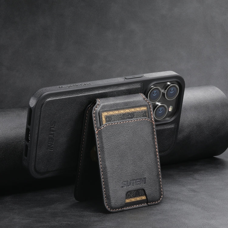 For iPhone 14 Pro Max Suteni M2 Oil Wax MagSafe Horizontal Card Bag Phone Case