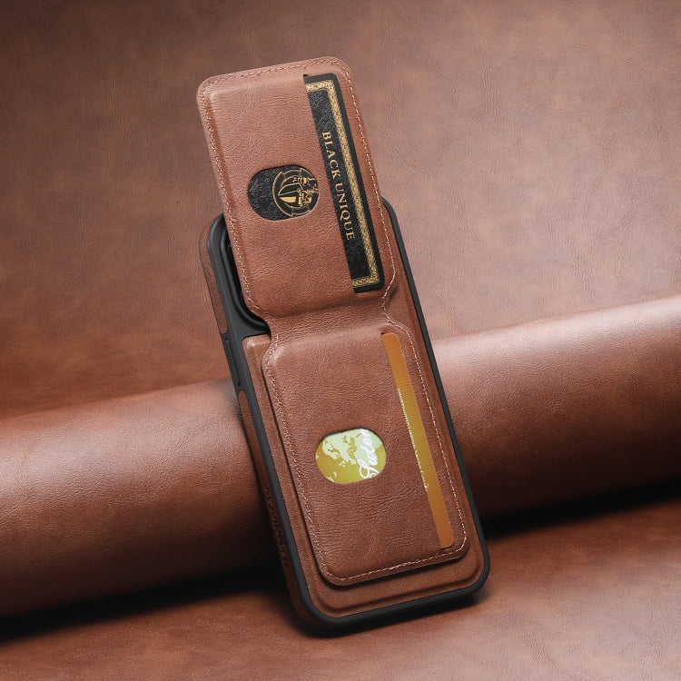 For iPhone 13 Suteni M2 Oil Wax MagSafe Horizontal Card Bag Phone Case
