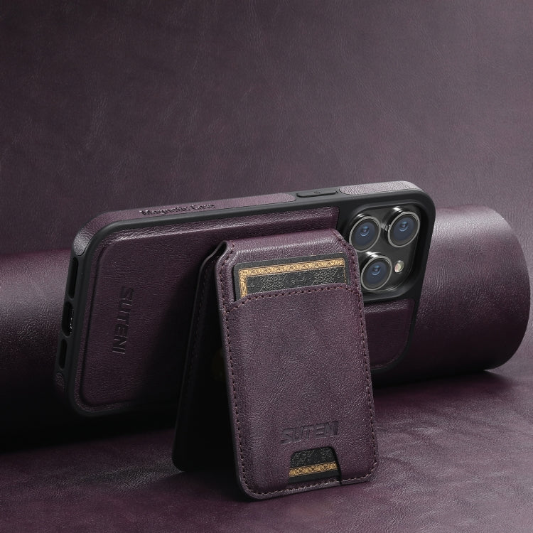 For iPhone 12 Pro Suteni M2 Oil Wax MagSafe Horizontal Card Bag Phone Case