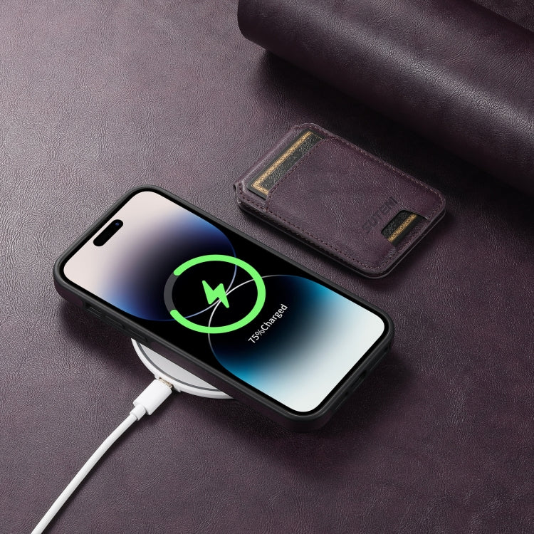 For iPhone 12 Pro Suteni M2 Oil Wax MagSafe Horizontal Card Bag Phone Case
