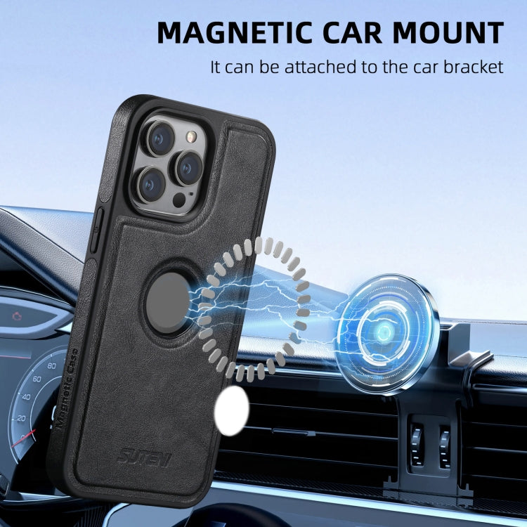 For iPhone 16 Suteni M2 Oil Wax MagSafe Horizontal Card Bag Phone Case