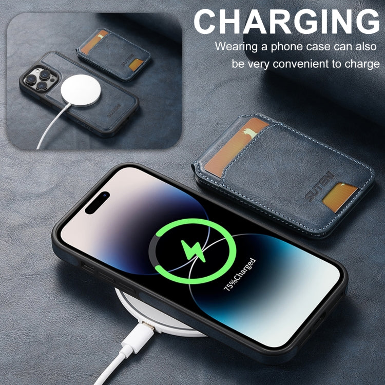 For iPhone 16 Suteni M2 Oil Wax MagSafe Horizontal Card Bag Phone Case
