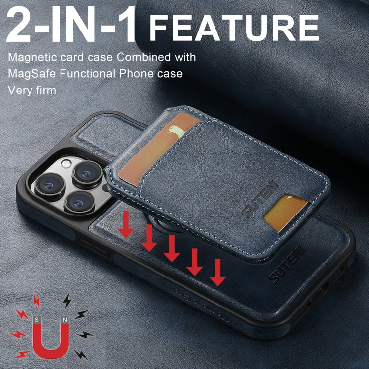 For iPhone 16 Pro Suteni M2 Oil Wax MagSafe Horizontal Card Bag Phone Case